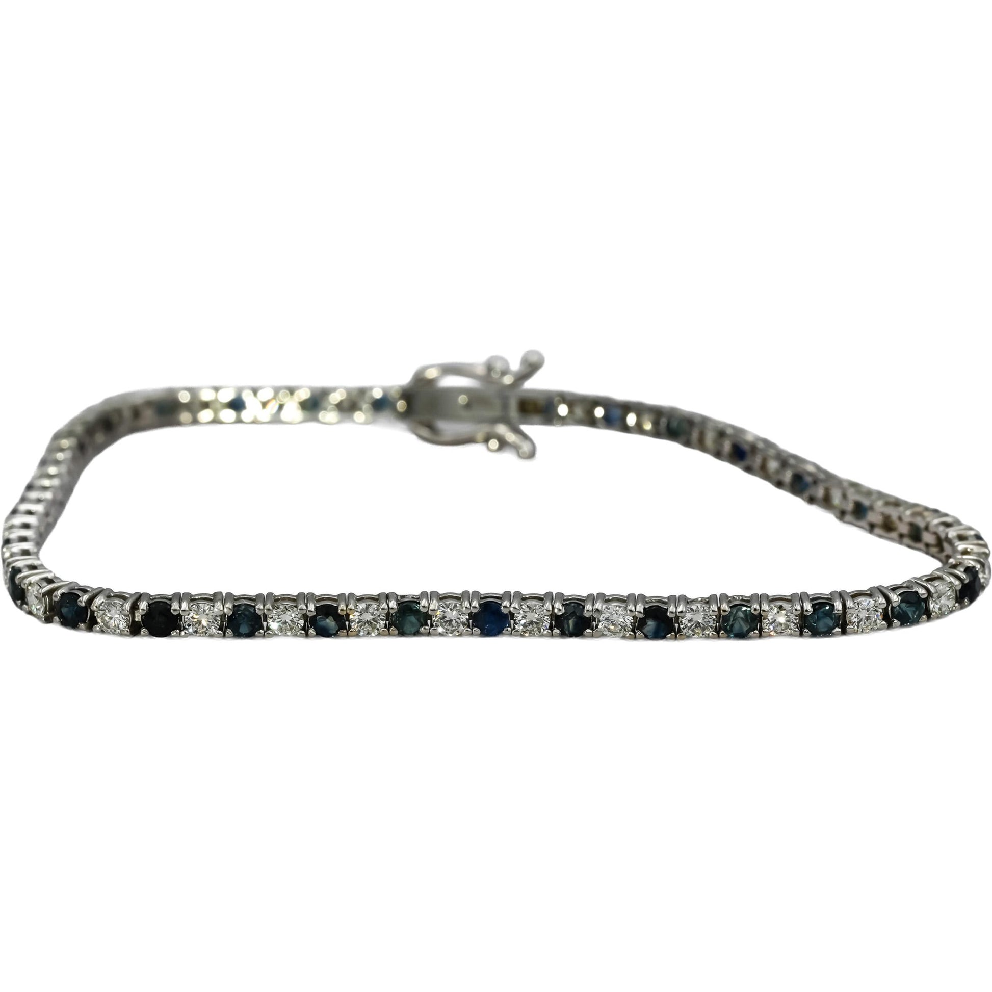 14k White Gold VS Diamond and Sapphire Tennis Bracelet 5.18CT