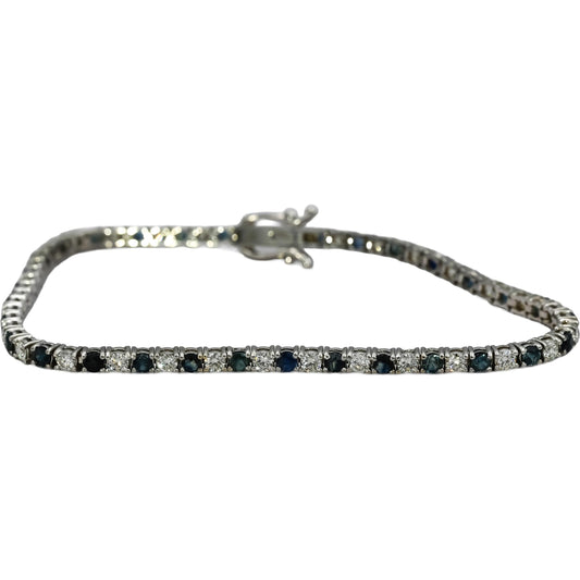 14k White Gold VS Diamond and Sapphire Tennis Bracelet 5.18CT
