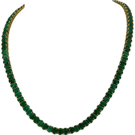 14k Yellow Gold Oval Cut Emerald Line Necklace 30.0CT
