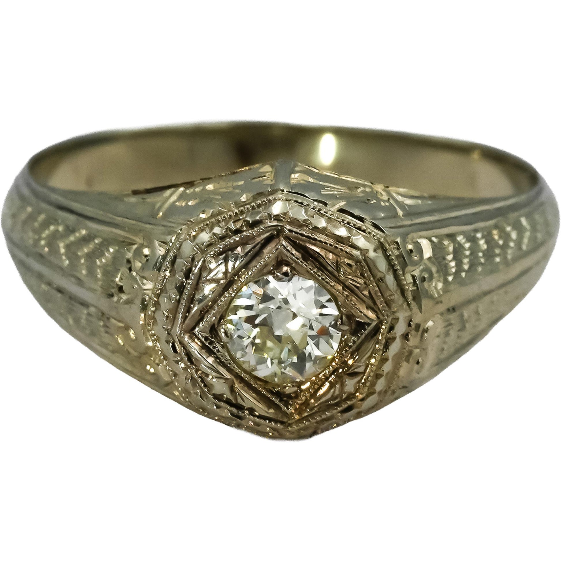 Art Deco Antique 18k White Gold VS Old Euro Diamond Ring 0.40CT Size 9.75