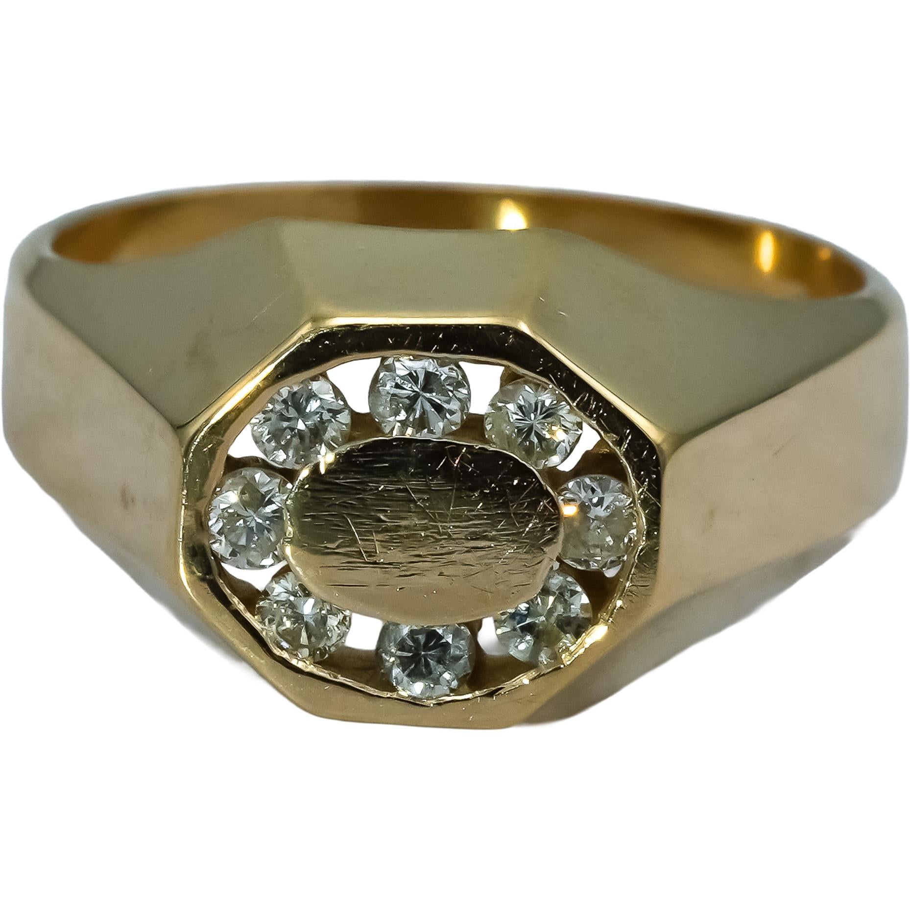 14k Yellow Gold Round Diamond Men's Ring 0.33CT Size 9