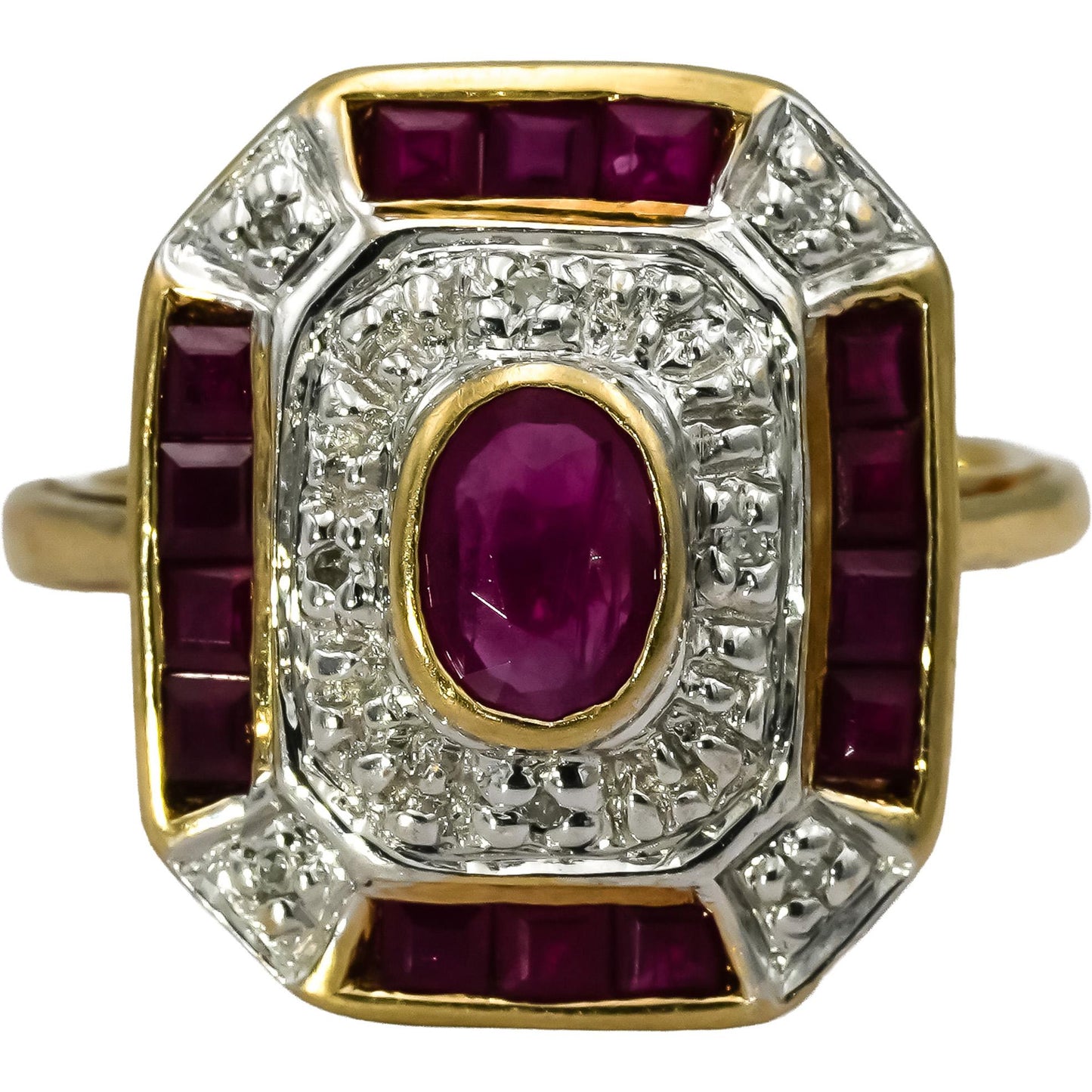 10k Yellow and White Gold Ruby Cocktail Ring 1.0CT Size 5 w/ Diamond Accents