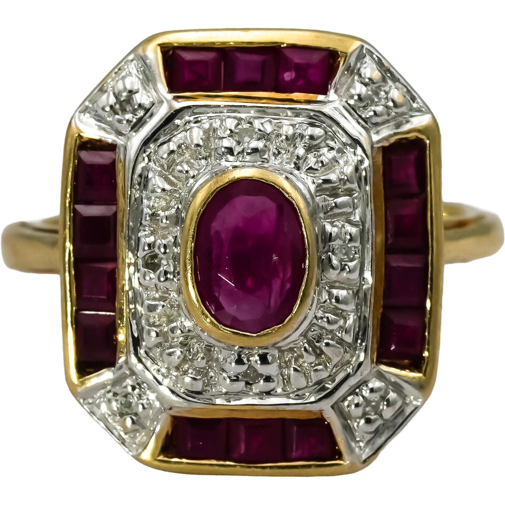 10k Yellow and White Gold Ruby Cocktail Ring 1.0CT Size 5 w/ Diamond Accents