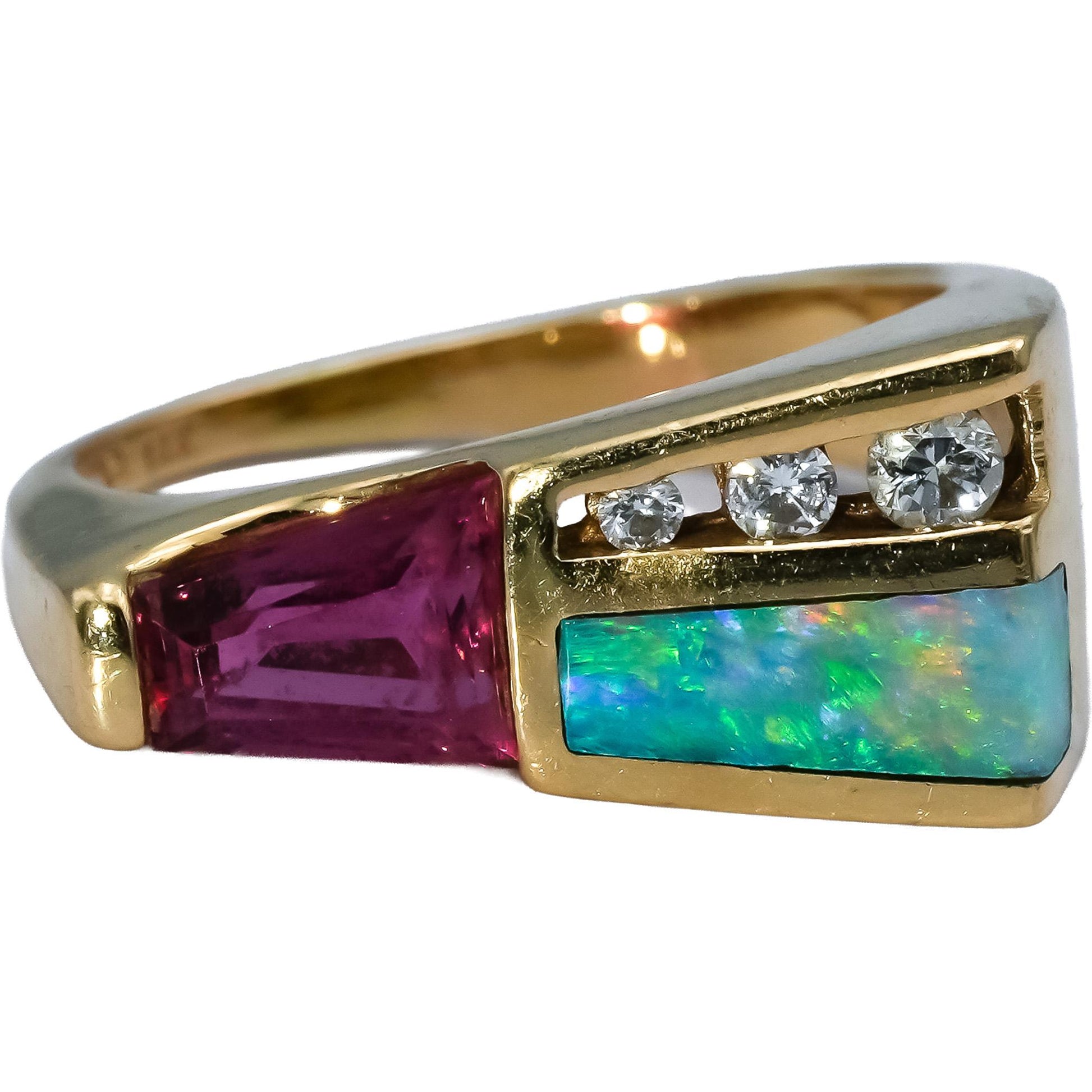 14k Yellow Gold Diamond Pink Tourmaline Opal Cocktail Ring 1.10CT Size 4.5