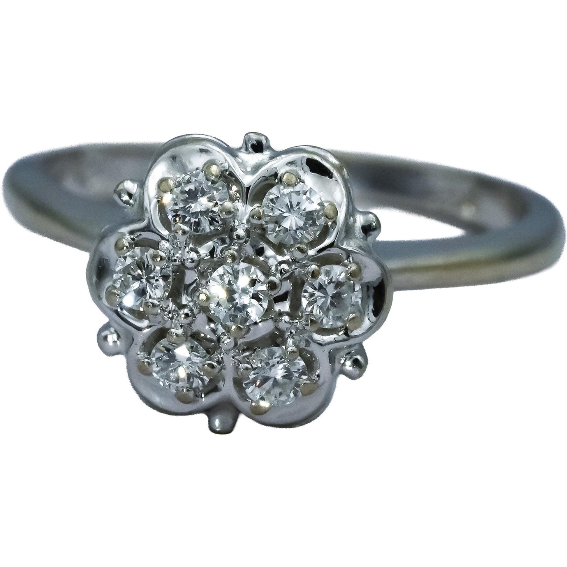 14k White Gold VS Round Diamond Cluster Flower Ring 0.25CT Size 6