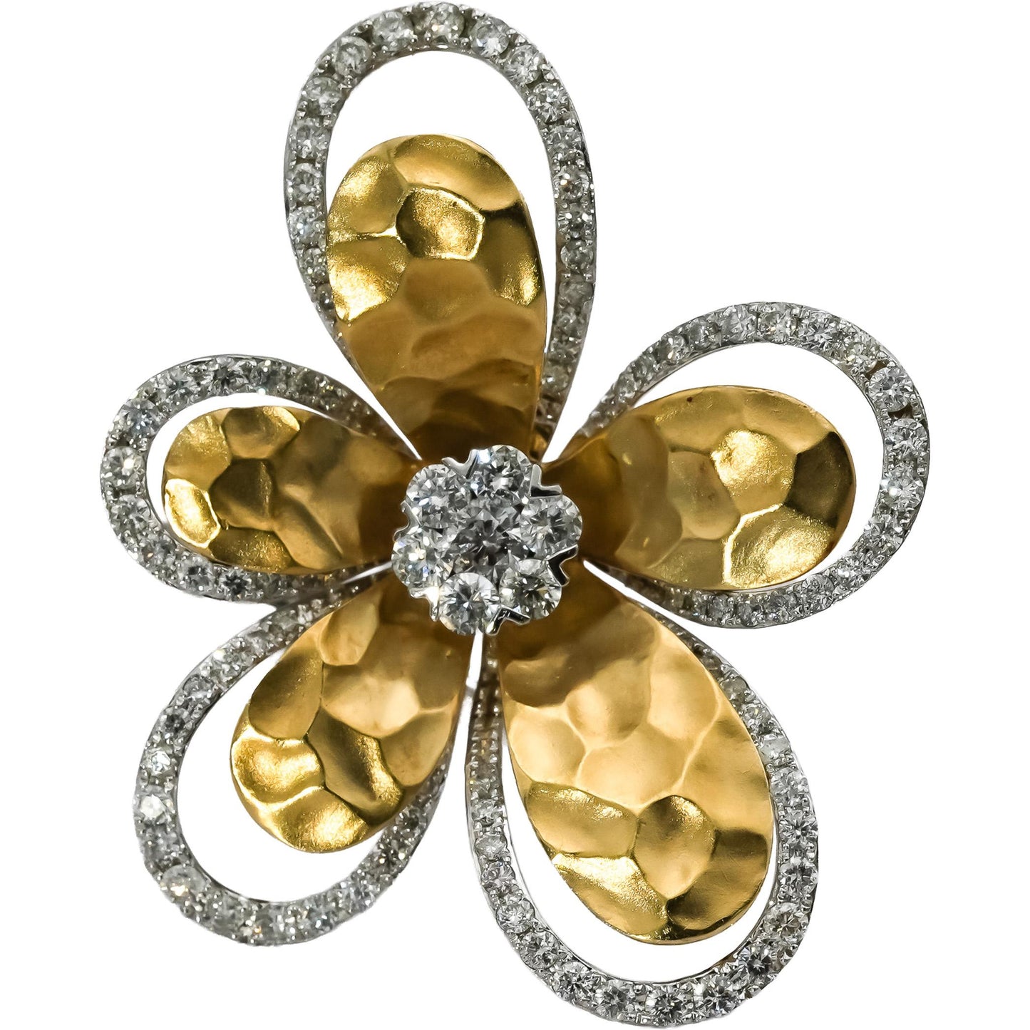 EFFY 14k White & Yellow Gold Diamond D'Oro Flower Ring 1.0 - 1.25CT Size 7