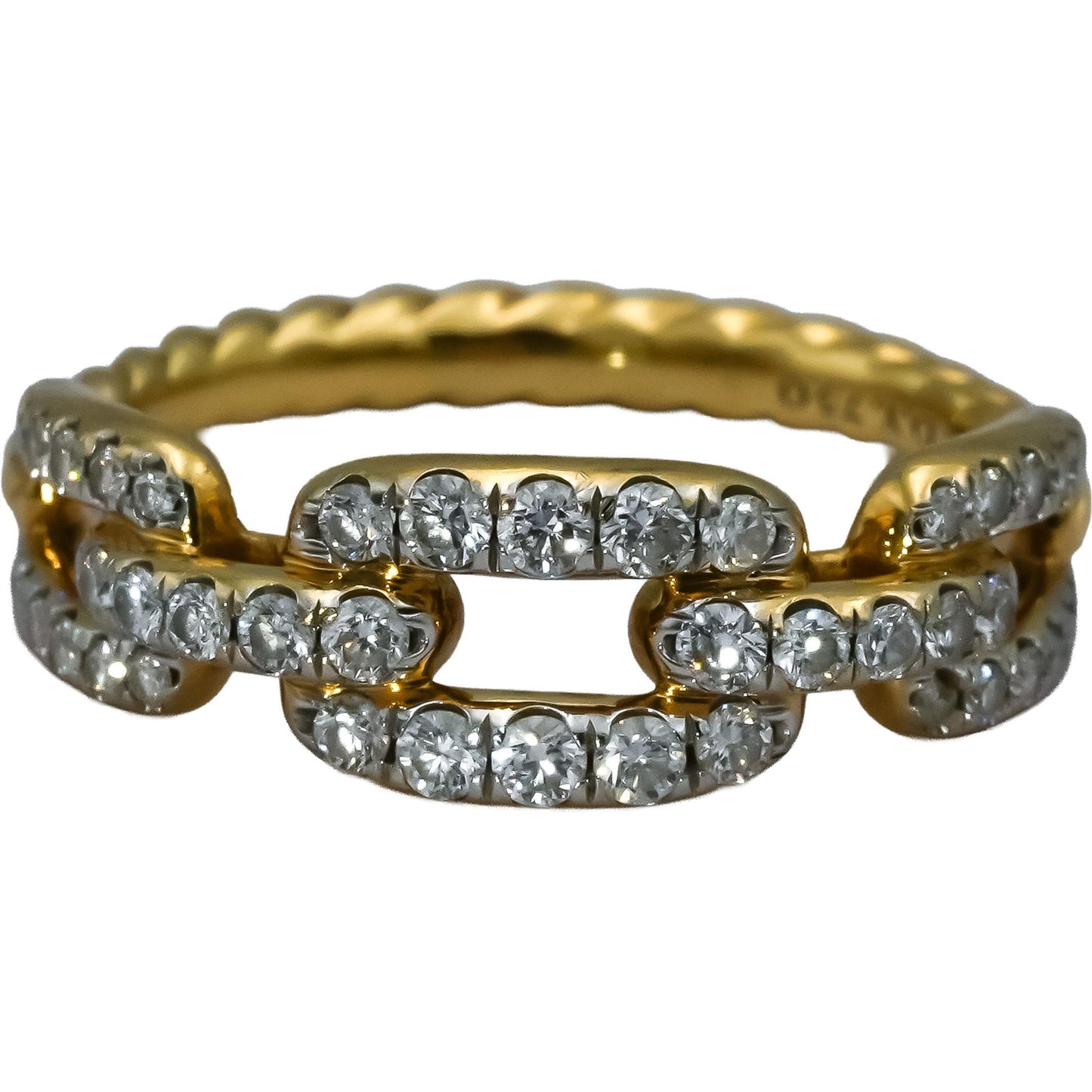 DAVID YURMAN 18k Yellow Gold Diamond Stax Chain Link 7mm Ring 0.50CT Size 7.5