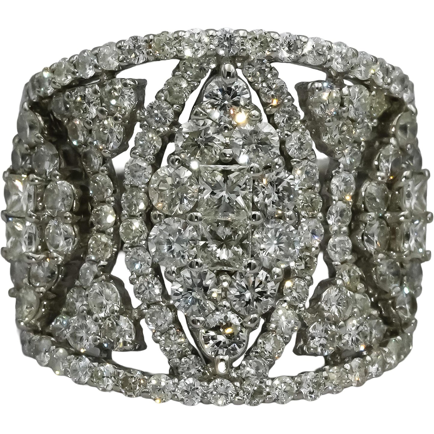 18k White Gold Princess and Round Diamond Cluster Cocktail Ring 2.50CT Size 7