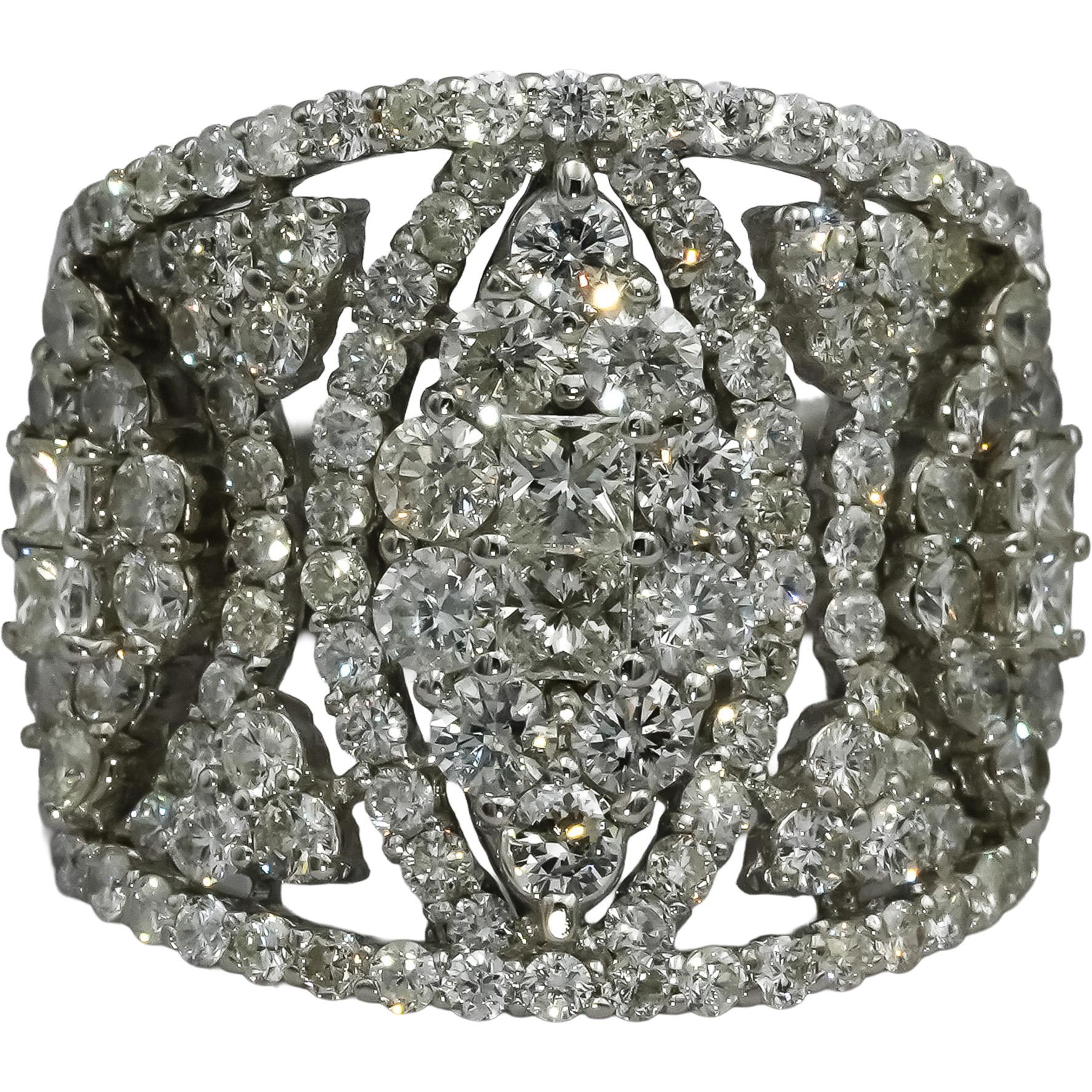 18k White Gold Princess and Round Diamond Cluster Cocktail Ring 2.50CT Size 7