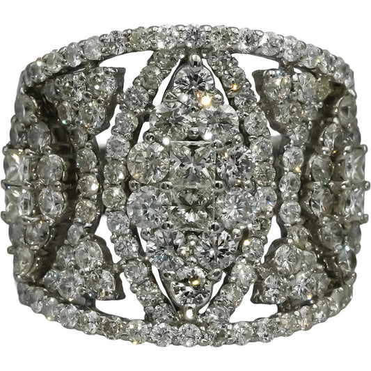 18k White Gold Princess and Round Diamond Cluster Cocktail Ring 2.50CT Size 7