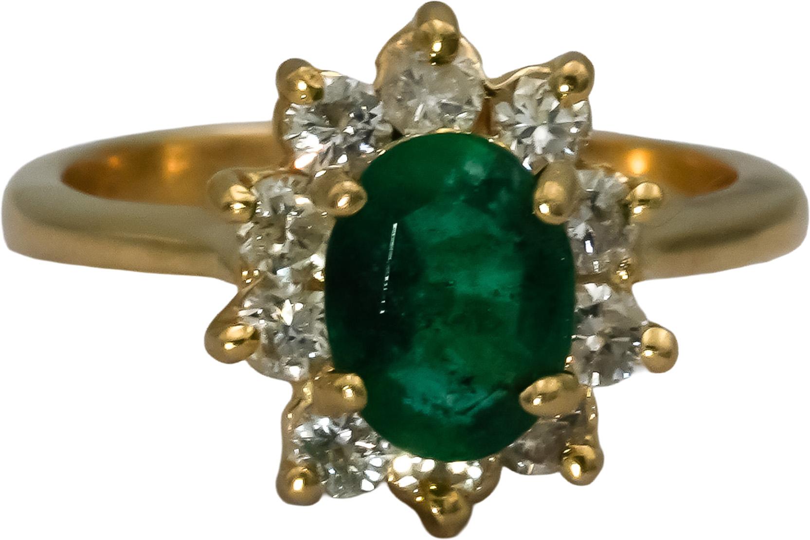 14k Yellow Gold Diamond and Emerald Cocktail Ring 1.60CT Size 5.75
