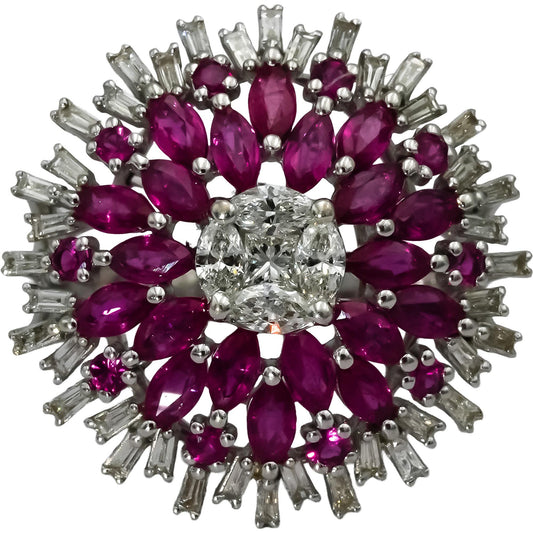 18k White Gold Diamond and Ruby Cocktail Ring 2.85CT Size 7