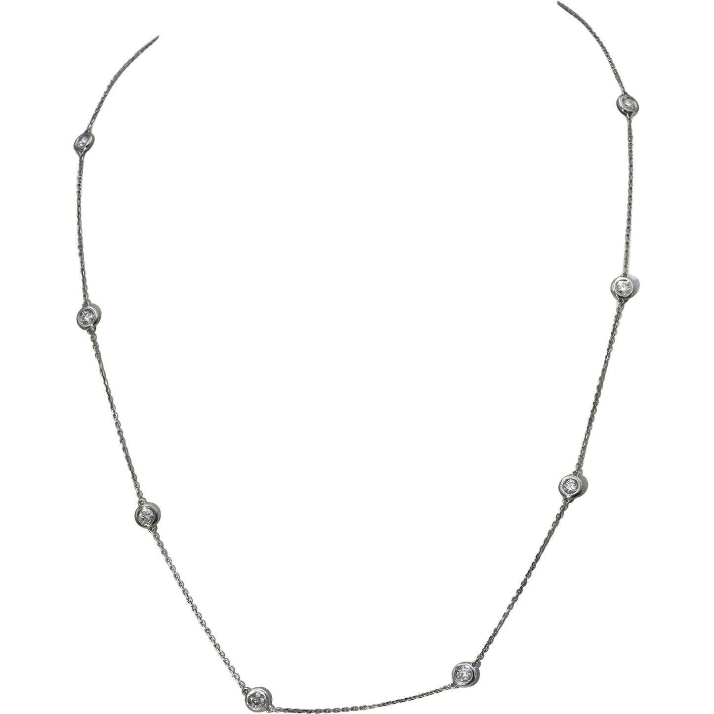 Platinum Round Bezel Set Diamond By The Yard Chain Necklace 1.35CT 10 Pieces