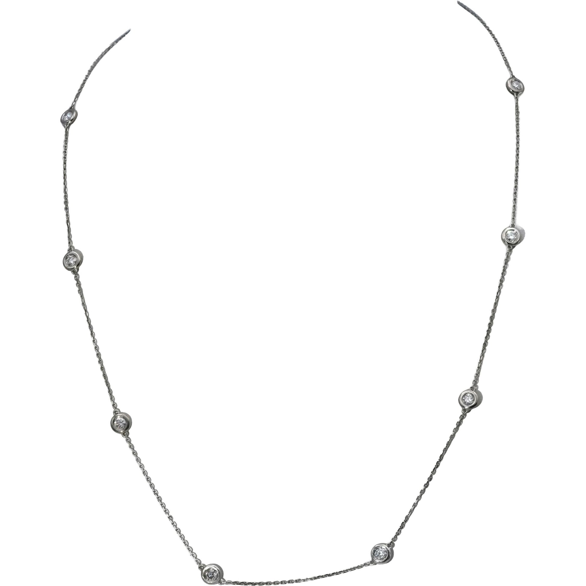 Platinum Round Bezel Set Diamond By The Yard Chain Necklace 1.35CT 10 Pieces