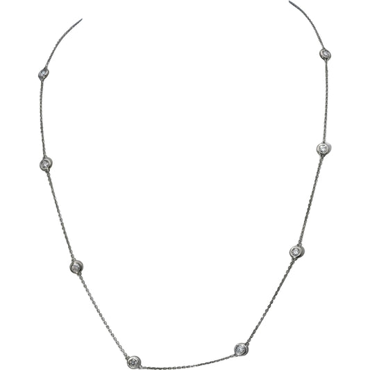 Platinum Round Bezel Set Diamond By The Yard Chain Necklace 1.35CT 10 Pieces