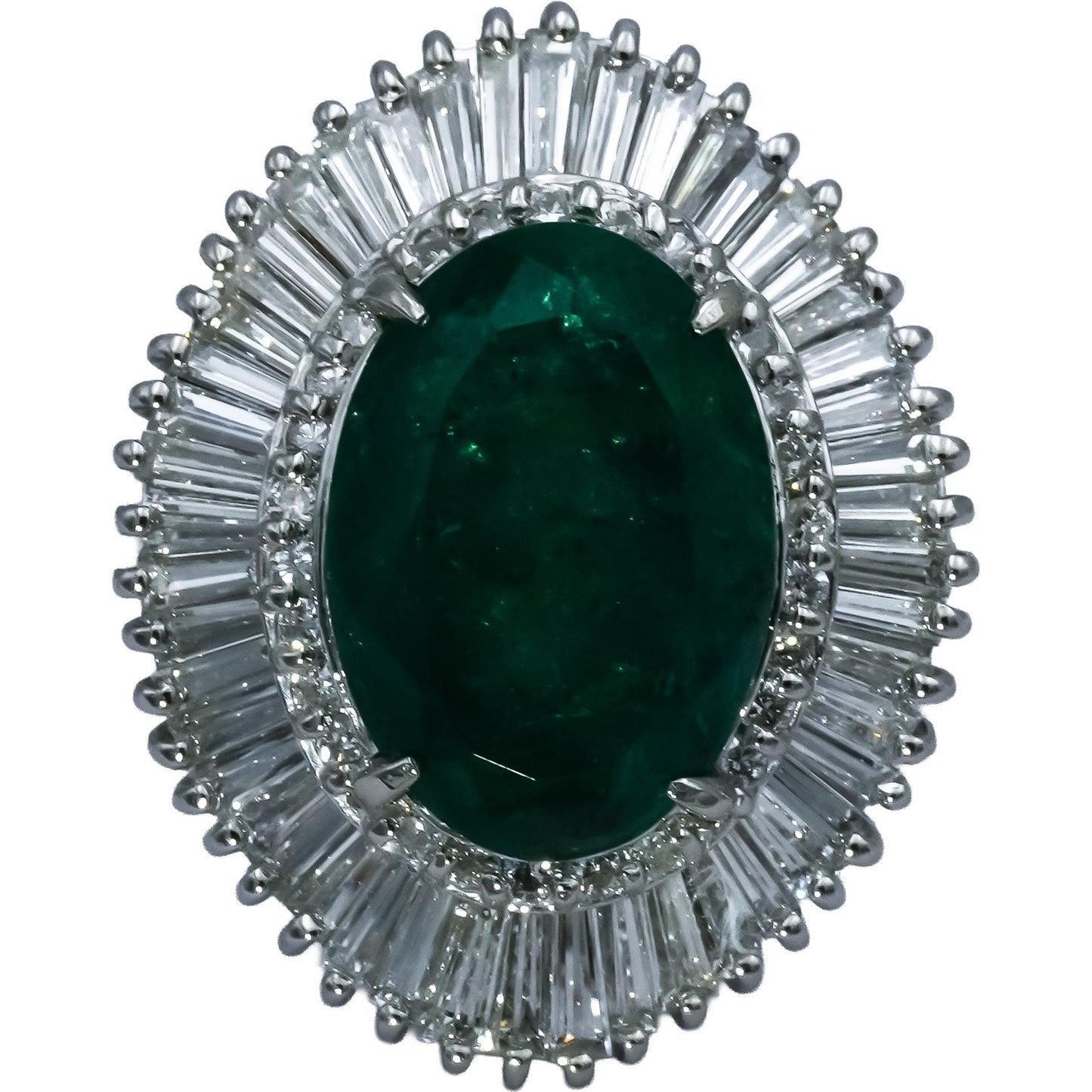Platinum Round Baguette Diamond & Oval Emerald Cocktail Ring 7.63CT Size 5.25