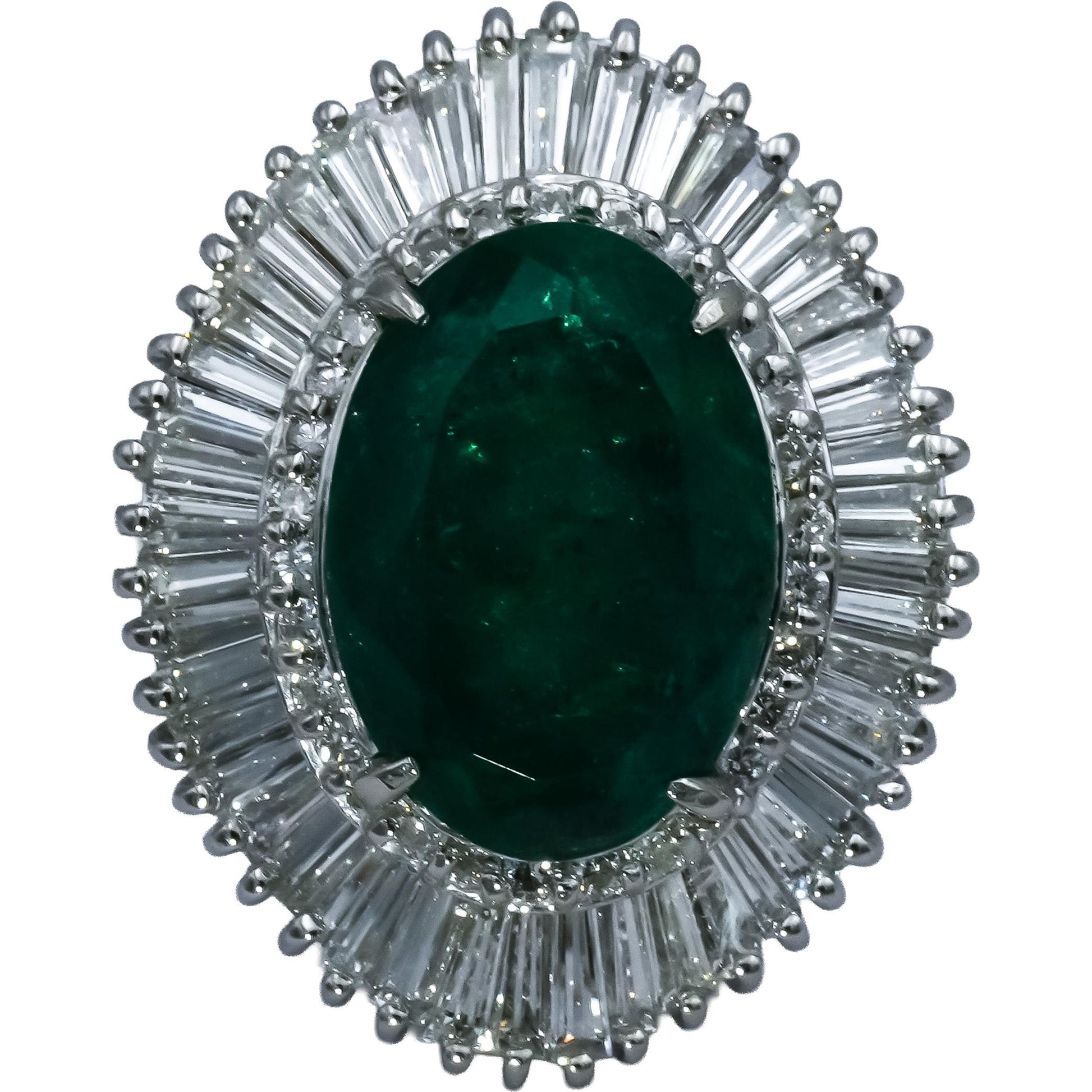 Platinum Round Baguette Diamond & Oval Emerald Cocktail Ring 7.63CT Size 5.25