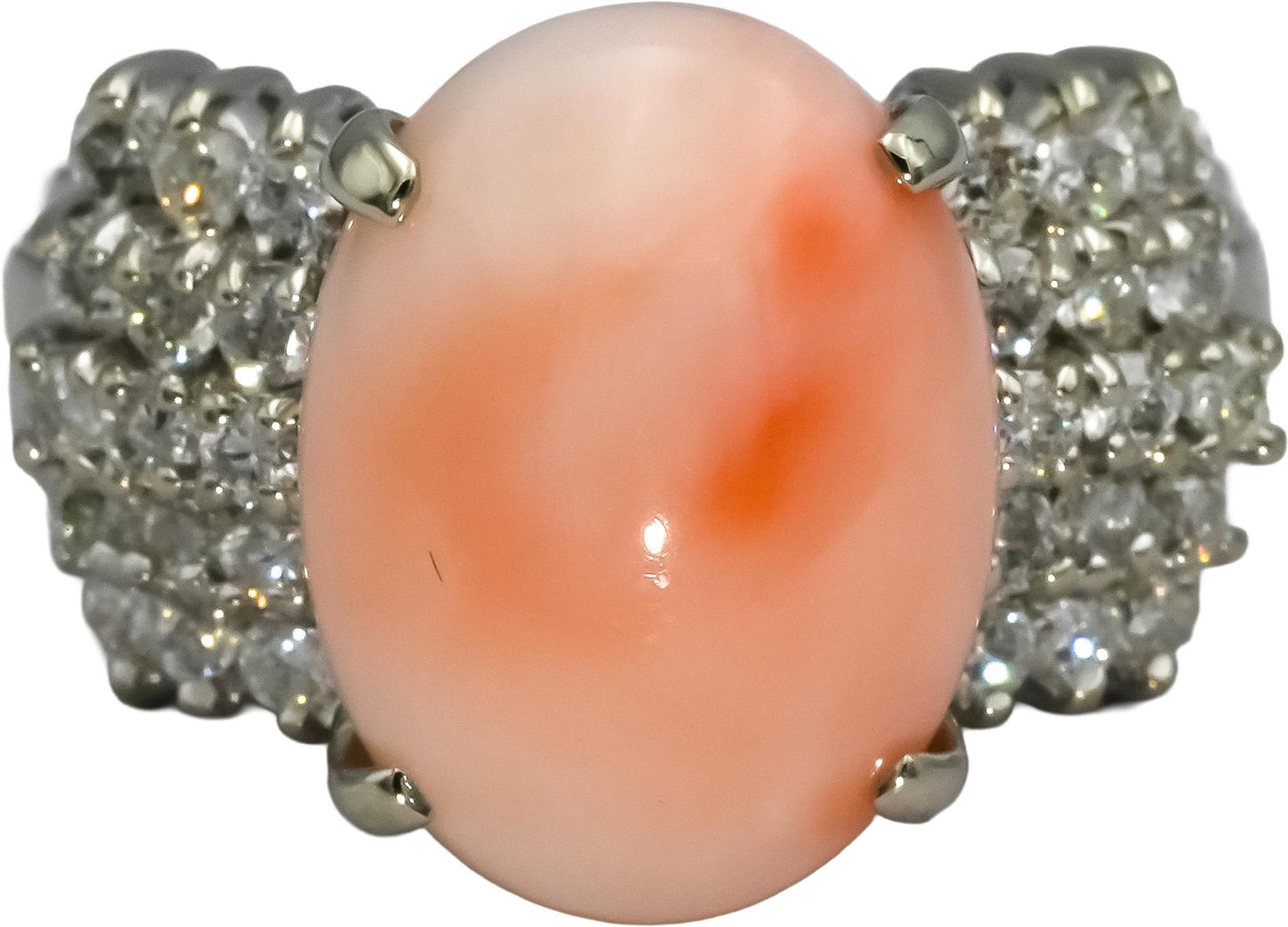 14k White Gold Diamond and Coral Cocktail Ring 8.50CT Size 8