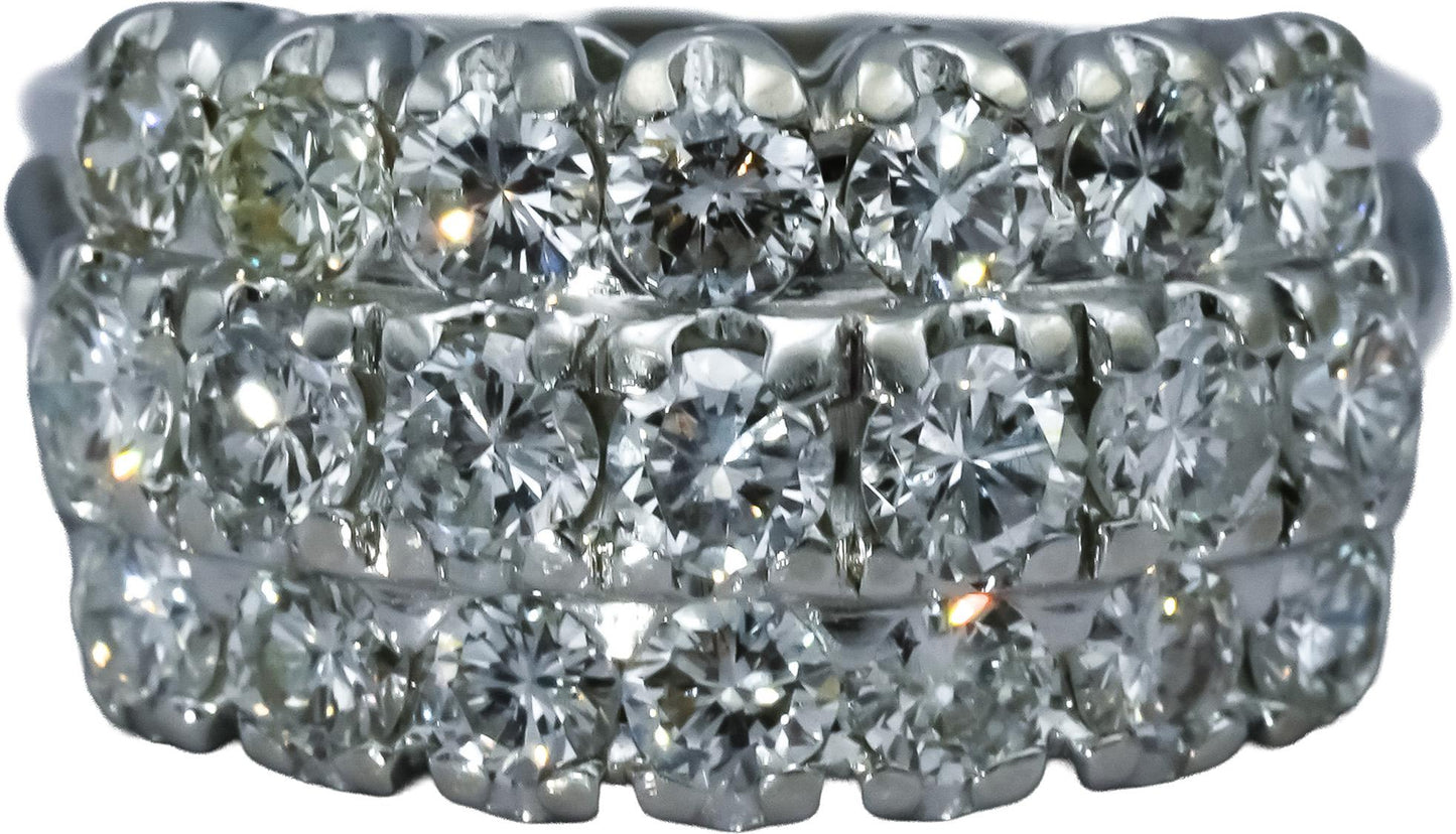 Vintage 14k White Gold VS Round Diamond Three Row Ring 3.0CT Size 11