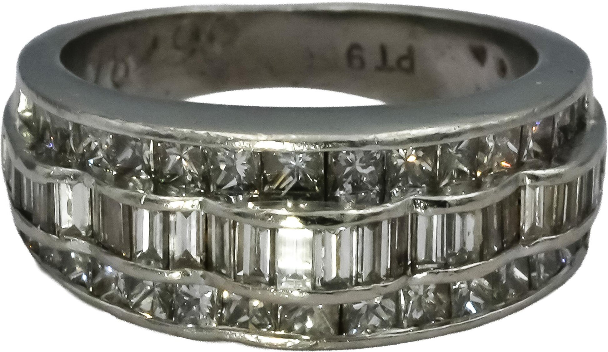 Platinum VS Princess and Baguette Diamond Ring 2.0CT Size 5.25