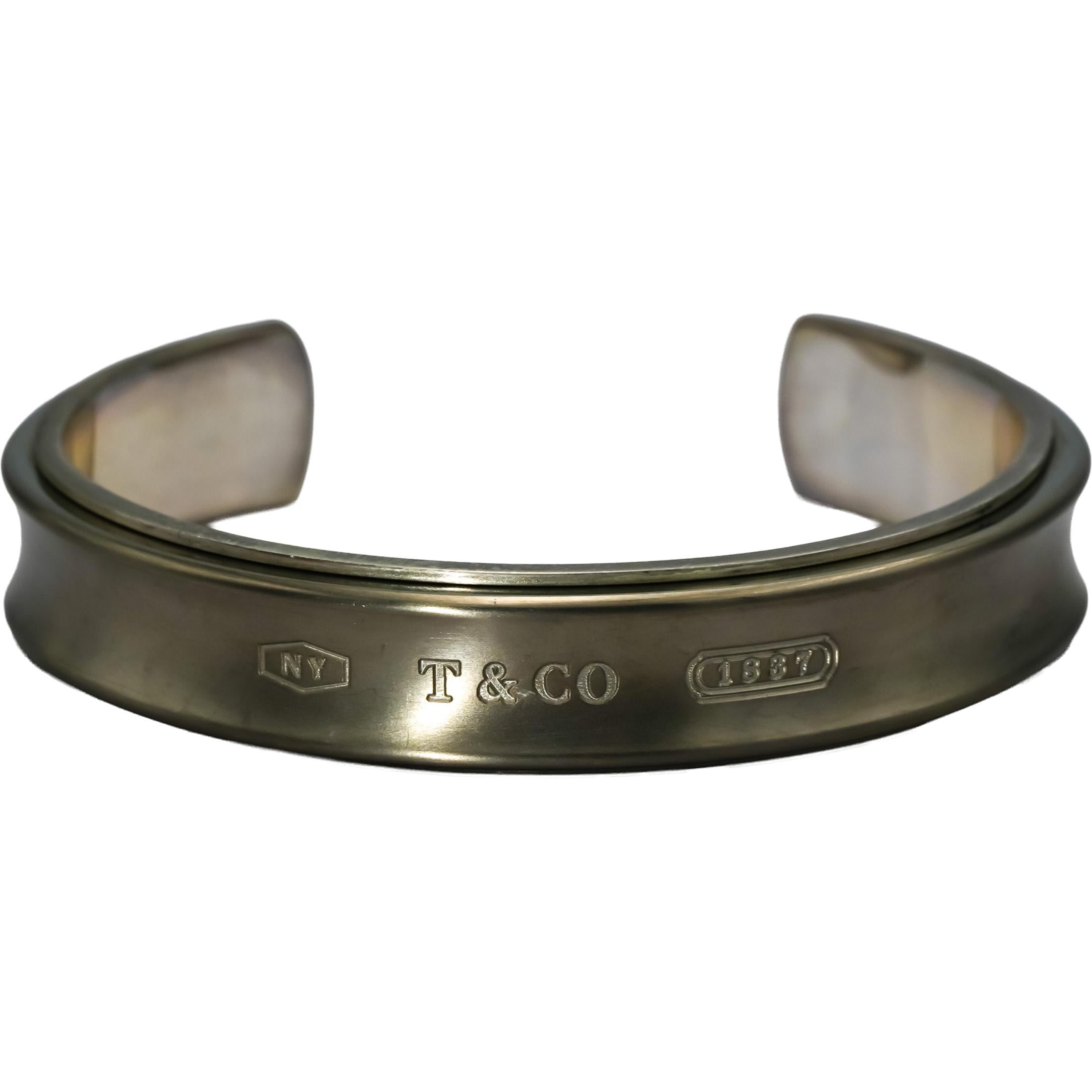TIFFANY & CO. Sterling Silver Titanium 1837 Narrow Cuff Bracelet