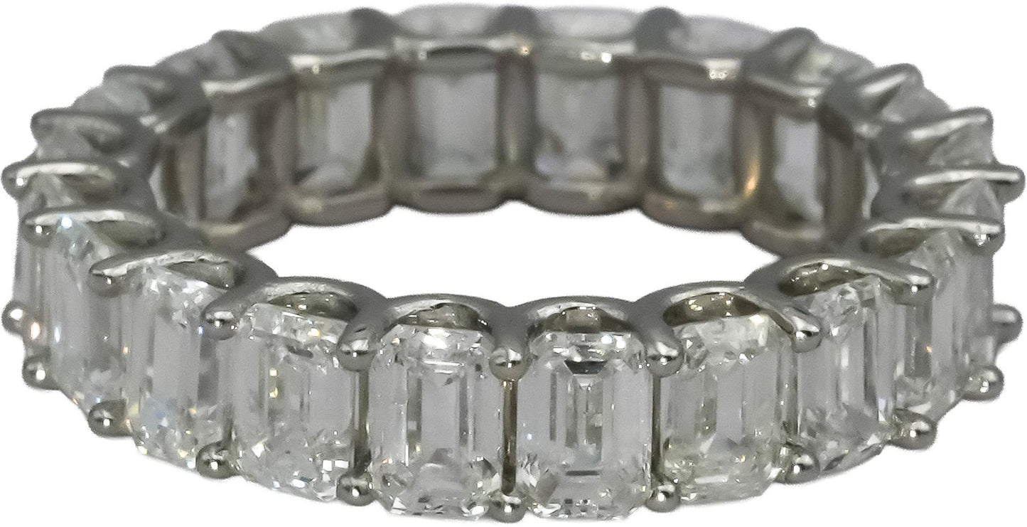18k White Gold VS Emerald Cut Diamond Eternity Band Ring 6.29CT Size 6.75