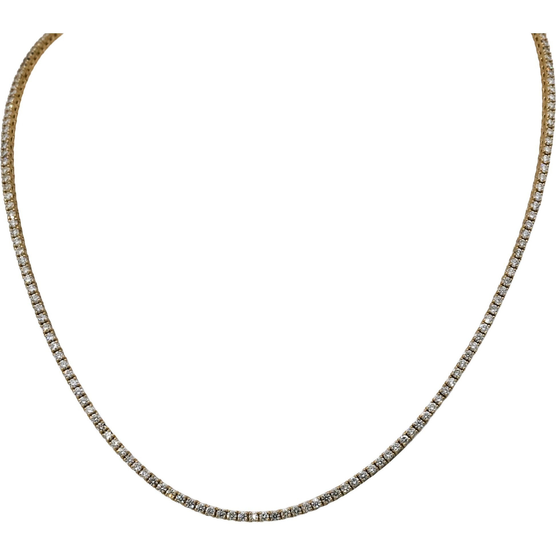 14k Yellow Gold Round Diamond Tennis Necklace 5.45CT
