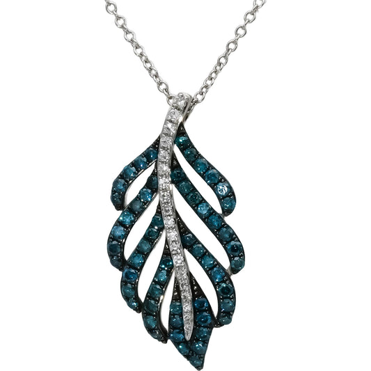 EFFY 14k White Gold White and Blue Diamond Leaf Pendant Necklace 0.50CT