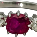 AGL Certified Antique Platinum Burma Ruby and Diamond Ring 1.70CT Size 6.25