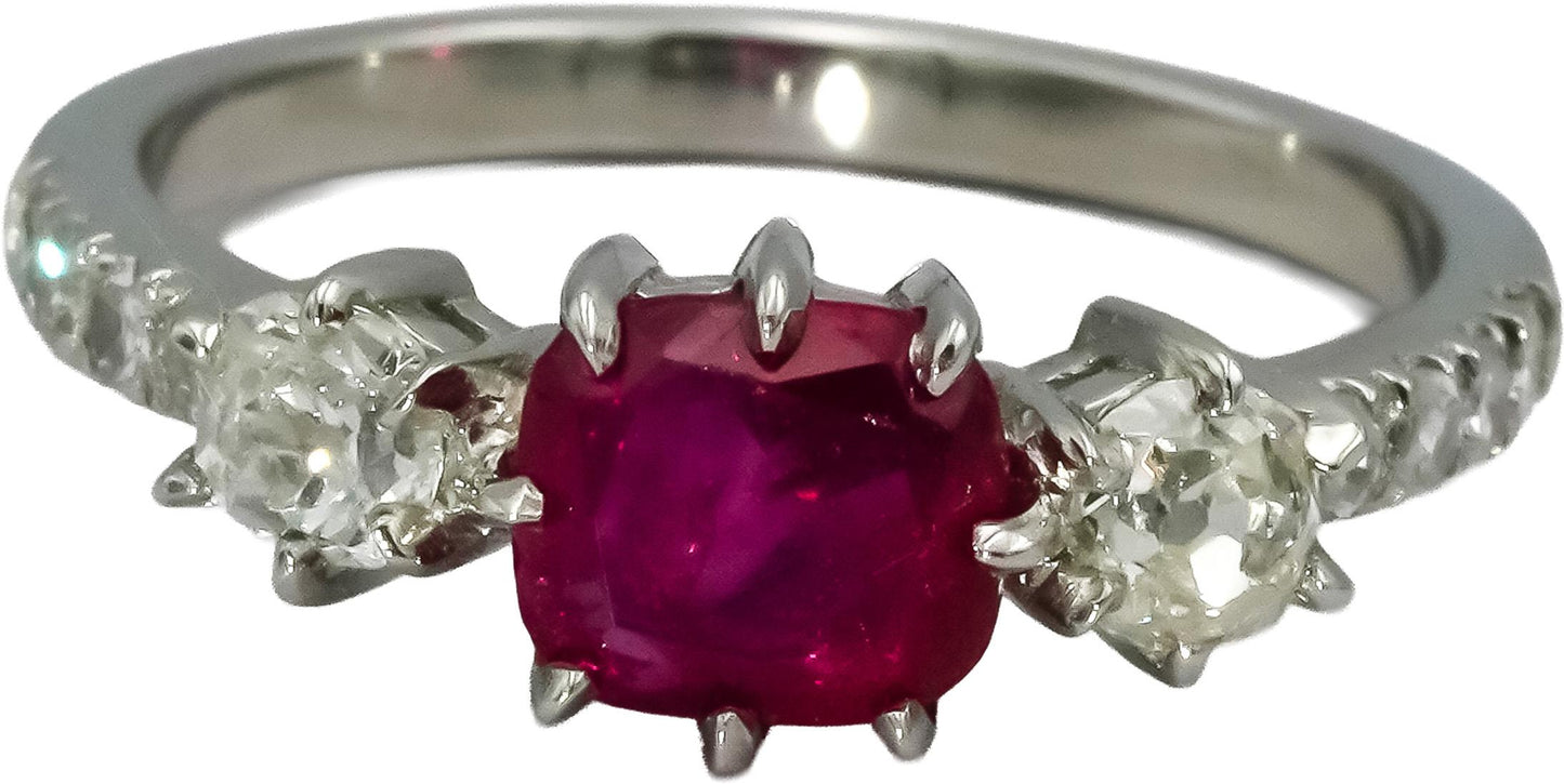 AGL Certified Antique Platinum Burma Ruby and Diamond Ring 1.70CT Size 6.25