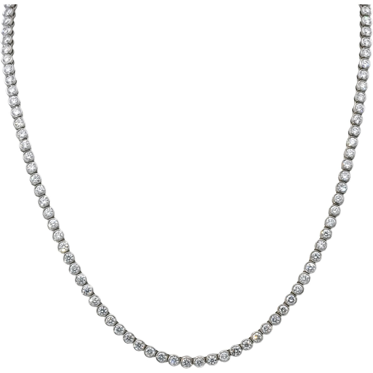 14k White Gold VS Round Bezel Set Diamond Tennis Necklace 10.51CT