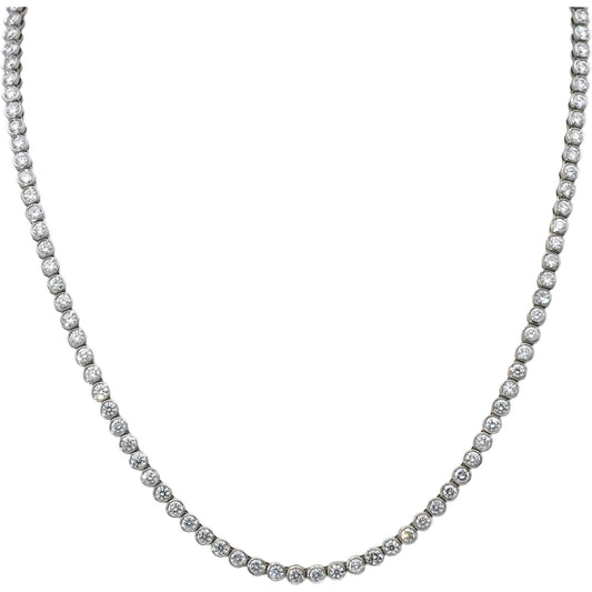 14k White Gold VS Round Bezel Set Diamond Tennis Necklace 10.51CT