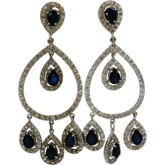 18k White Gold Diamond and Sapphire Chandelier Dangle Earrings 10.0CT