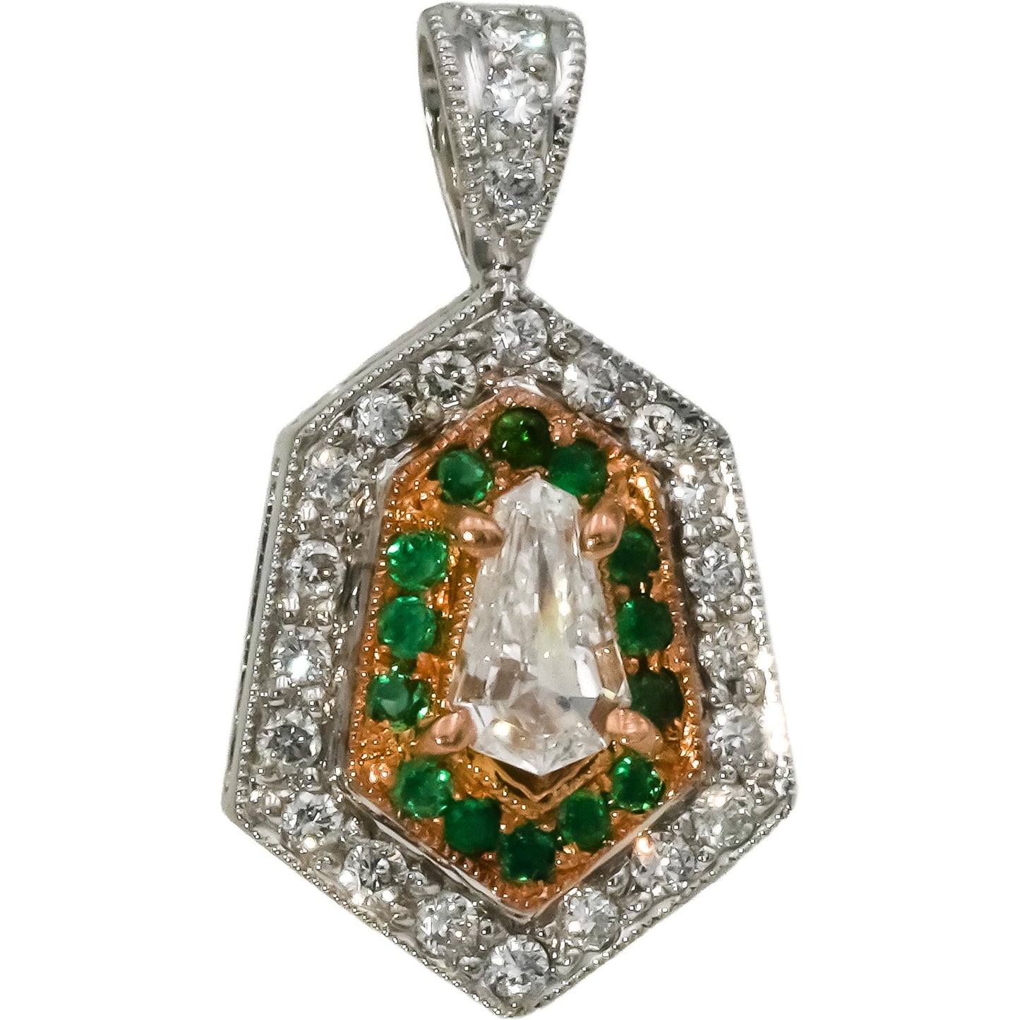 HENRI DAUSSI 18k White and Yellow Gold VS Diamond & Emerald Pendant 0.50CT