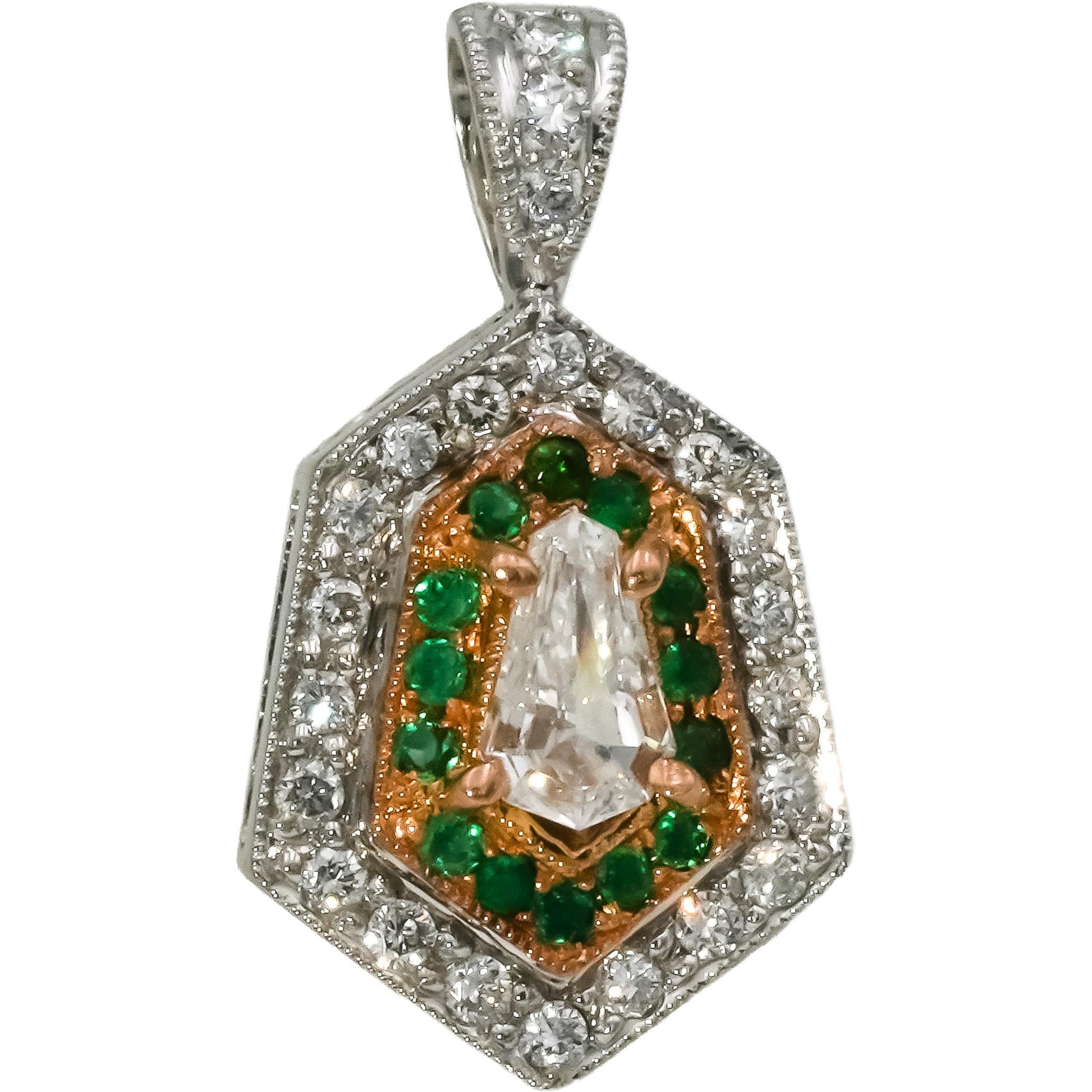 HENRI DAUSSI 18k White and Yellow Gold VS Diamond & Emerald Pendant 0.50CT