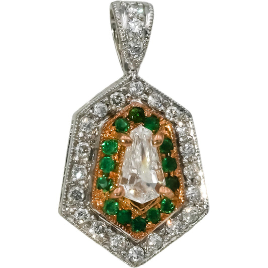 HENRI DAUSSI 18k White and Yellow Gold VS Diamond & Emerald Pendant 0.50CT