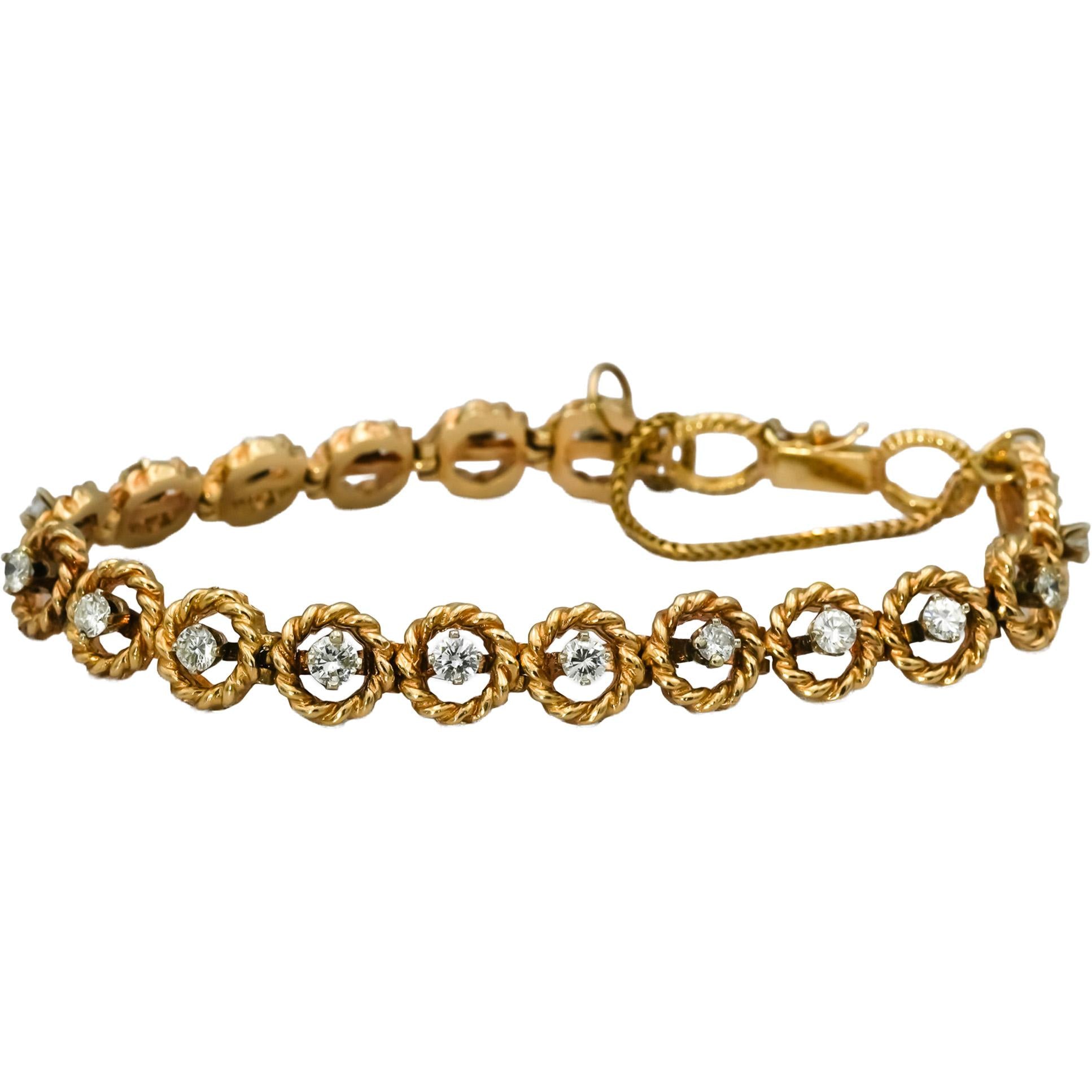 14k Yellow Gold VS Round Diamond Rope Link Bracelet 2.0CT