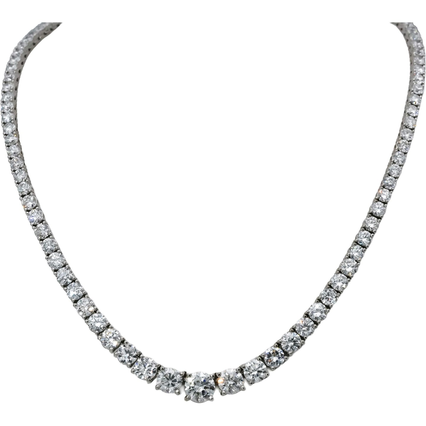 14k White Gold VS Round Diamond Graduated Riviera Necklace 24.36CT