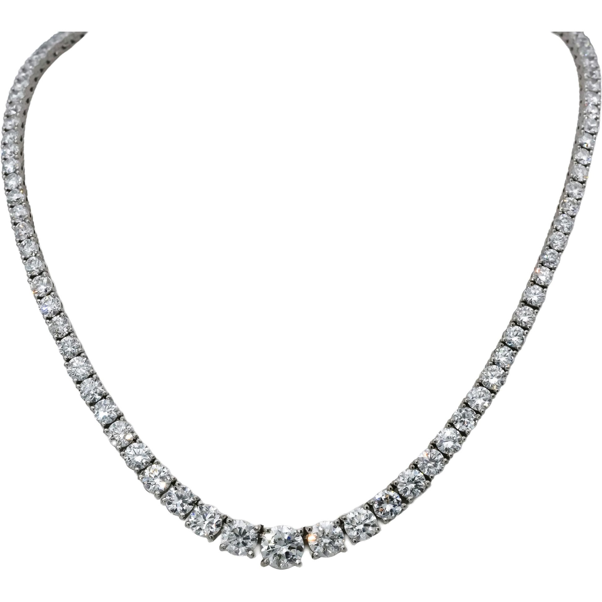 14k White Gold VS Round Diamond Graduated Riviera Necklace 24.36CT