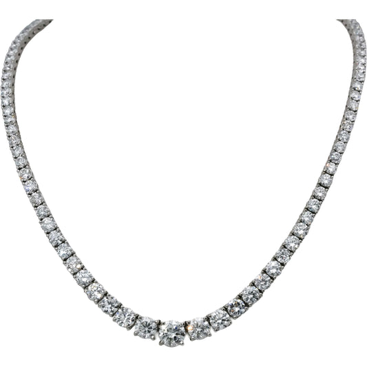 14k White Gold VS Round Diamond Graduated Riviera Necklace 24.36CT