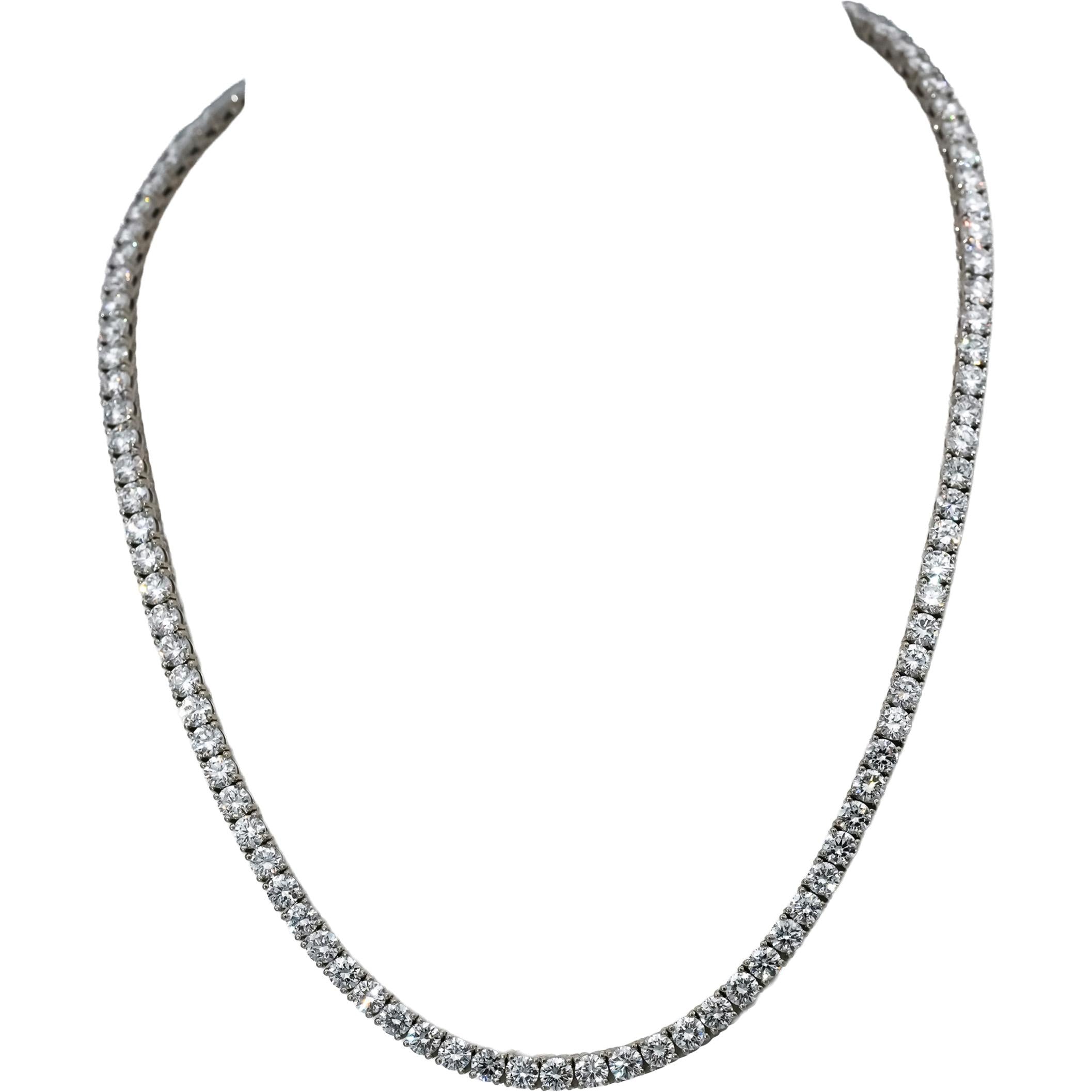 14k White Gold VS Round Lab-Grown Diamond Tennis Necklace 27.15CT