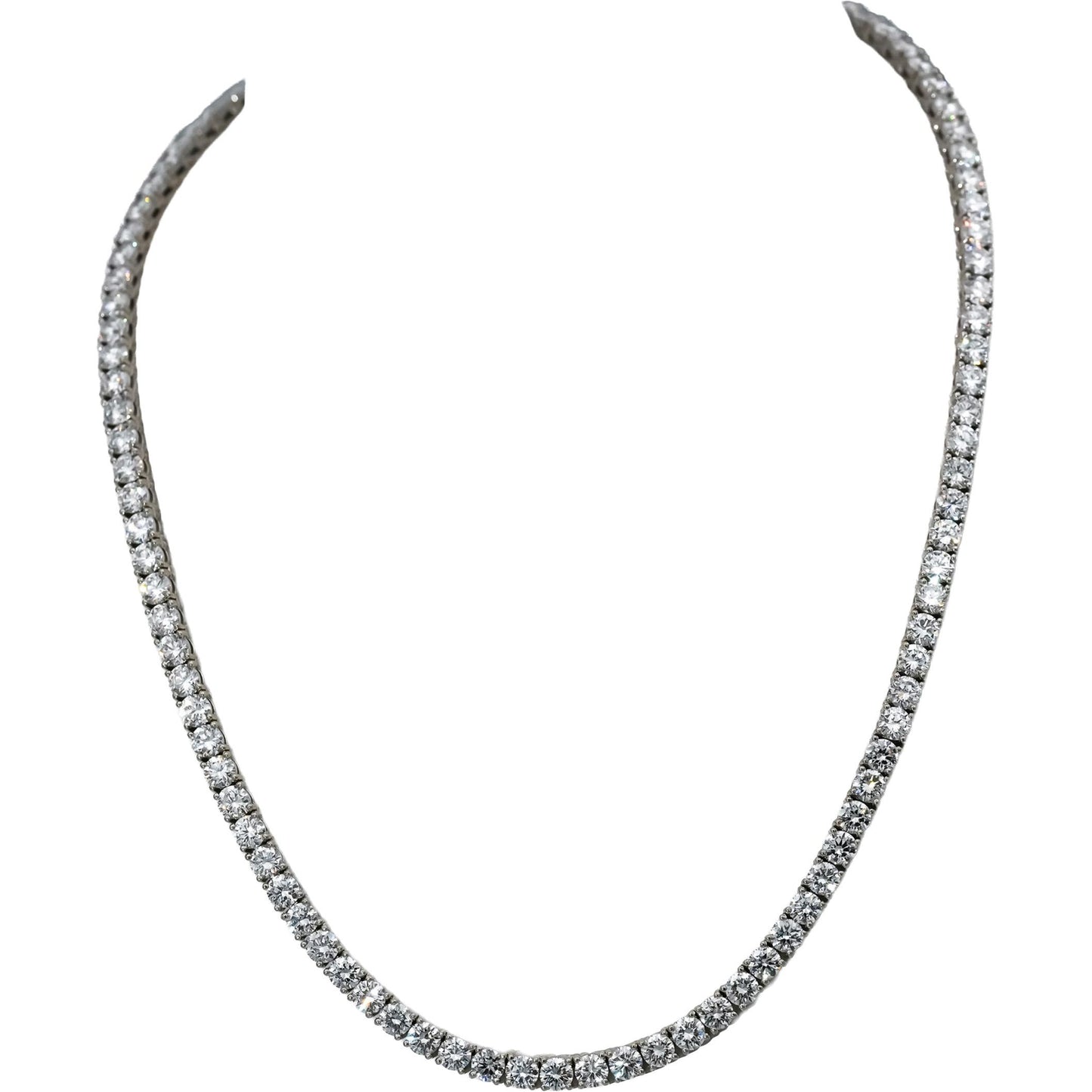 14k White Gold VS Round Lab-Grown Diamond Tennis Necklace 27.15CT
