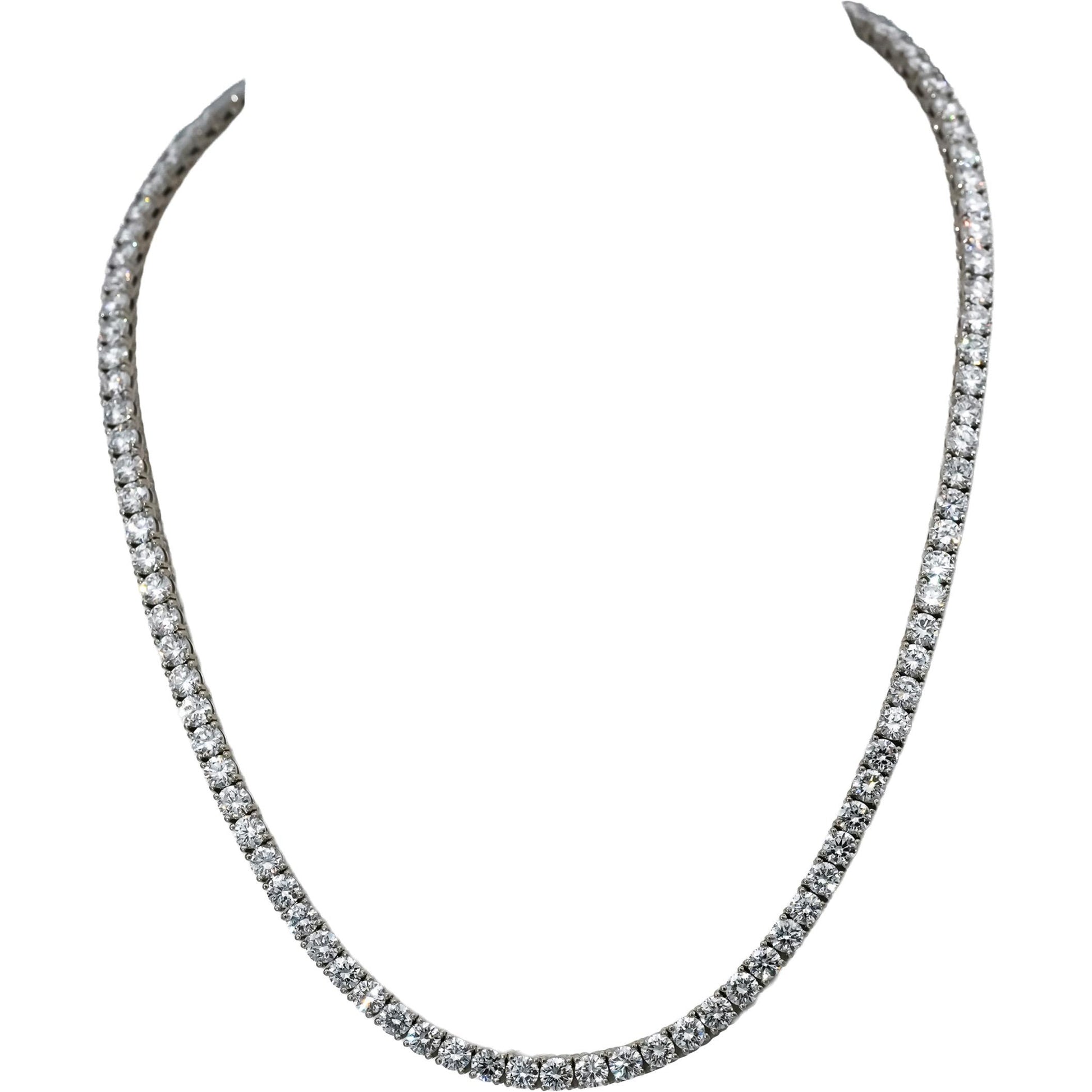 14k White Gold VS Round Lab-Grown Diamond Tennis Necklace 27.15CT