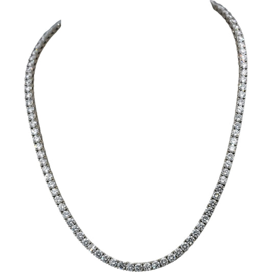 14k White Gold VS Round Lab-Grown Diamond Tennis Necklace 27.15CT