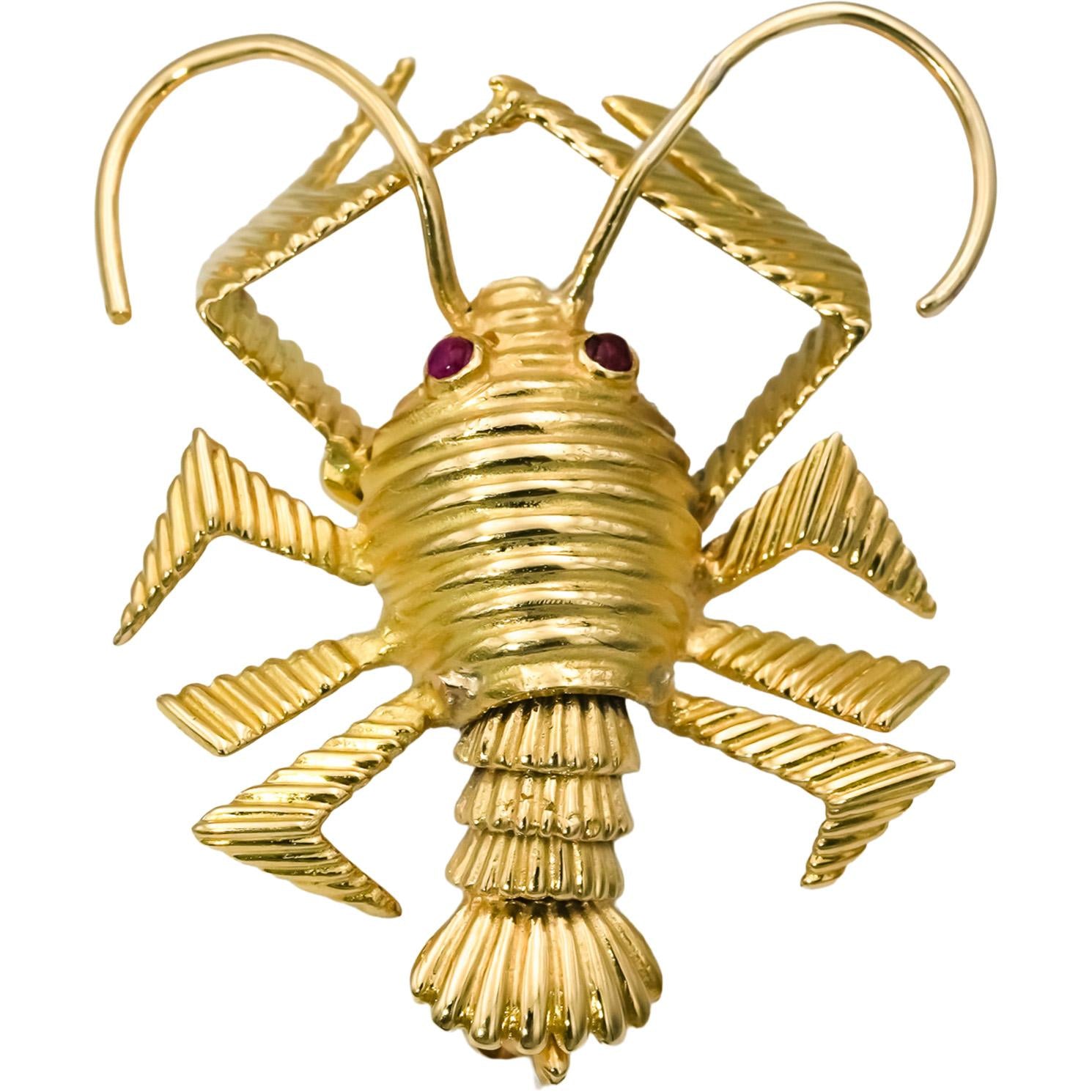 18k Yellow Gold Abstract Lobster Sea Life Brooch Pin