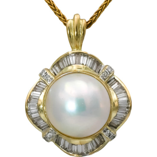 14k Yellow Gold VS Diamond and 14.0mm Mabe Pearl Pendant Necklace 1.50CT