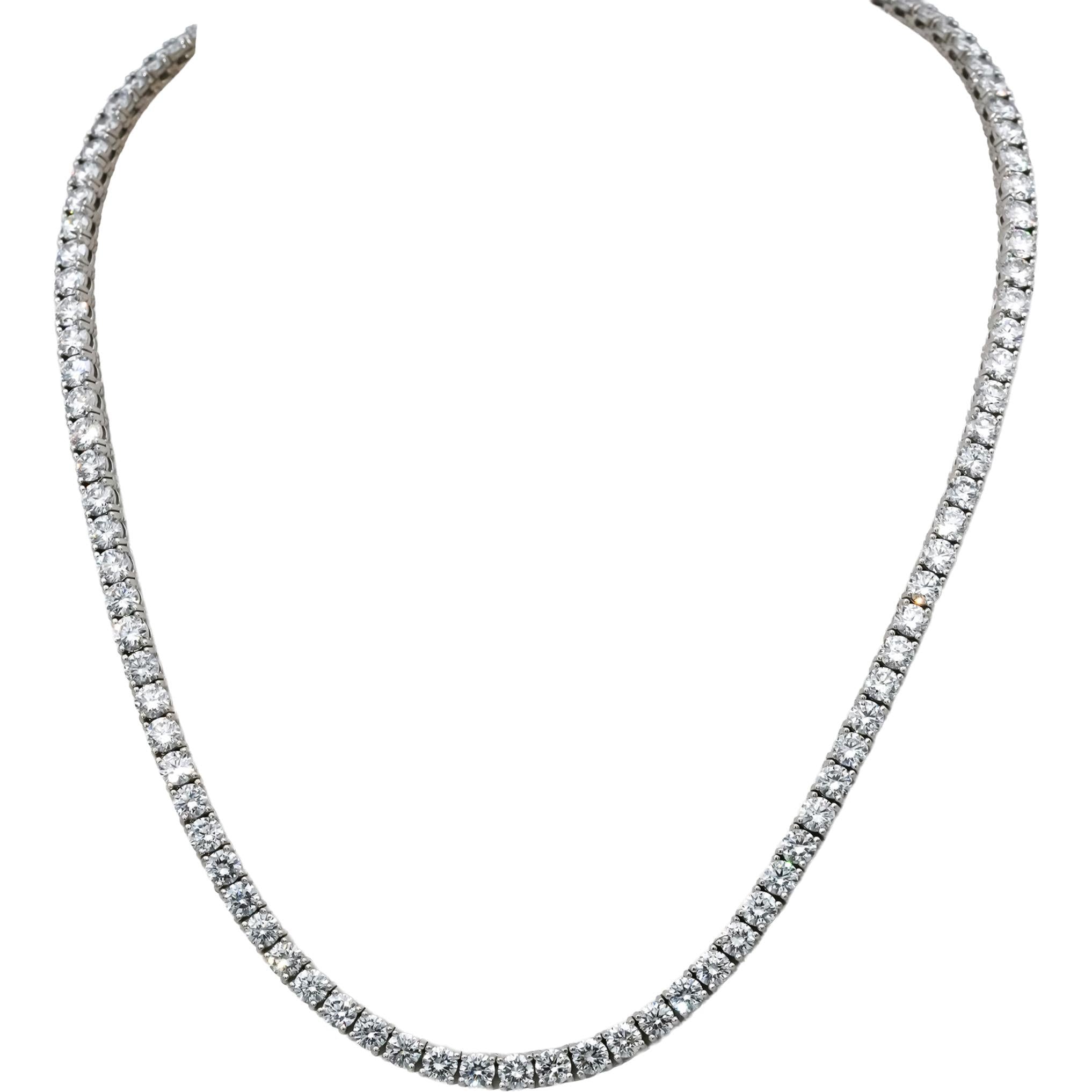 14k White Gold VVS-VS/D-F Round Lab-Grown Diamond Tennis Necklace 24.86CT