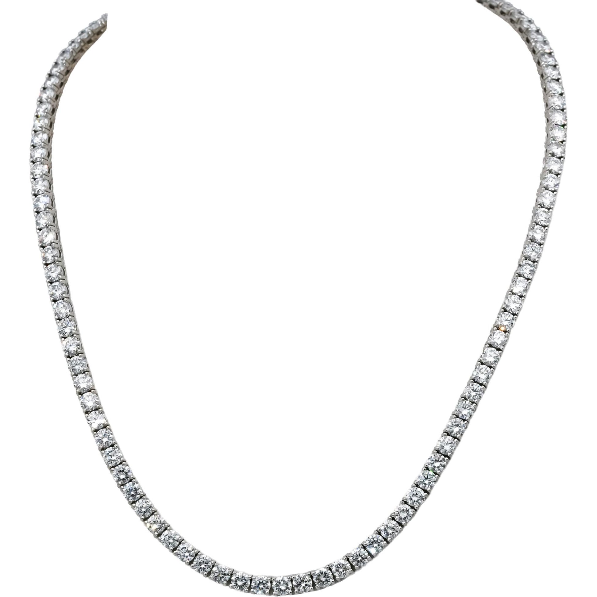 14k White Gold VVS-VS/D-F Round Lab-Grown Diamond Tennis Necklace 24.86CT