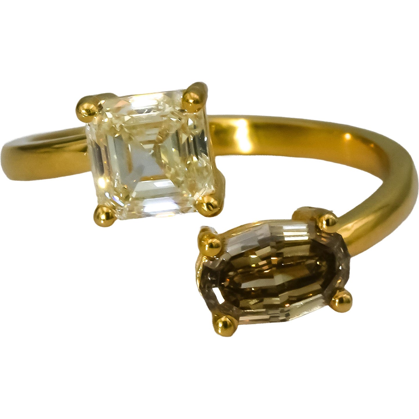 18k Yellow Gold VS Asscher Oval Step Cut Diamond Bypass Ring 2.17CT Size 7