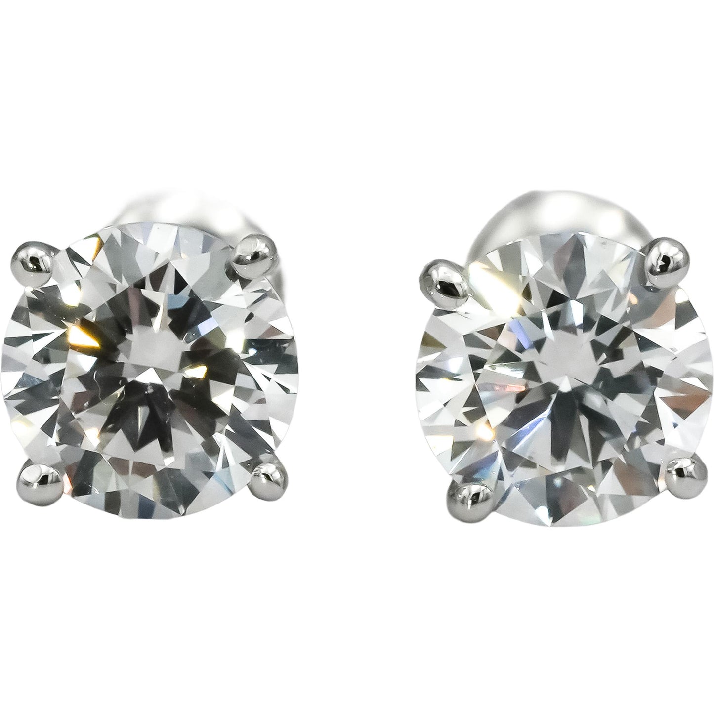 14k White Gold VS Round Lab-Grown Diamond Stud Screw Back Earrings 3.07CT